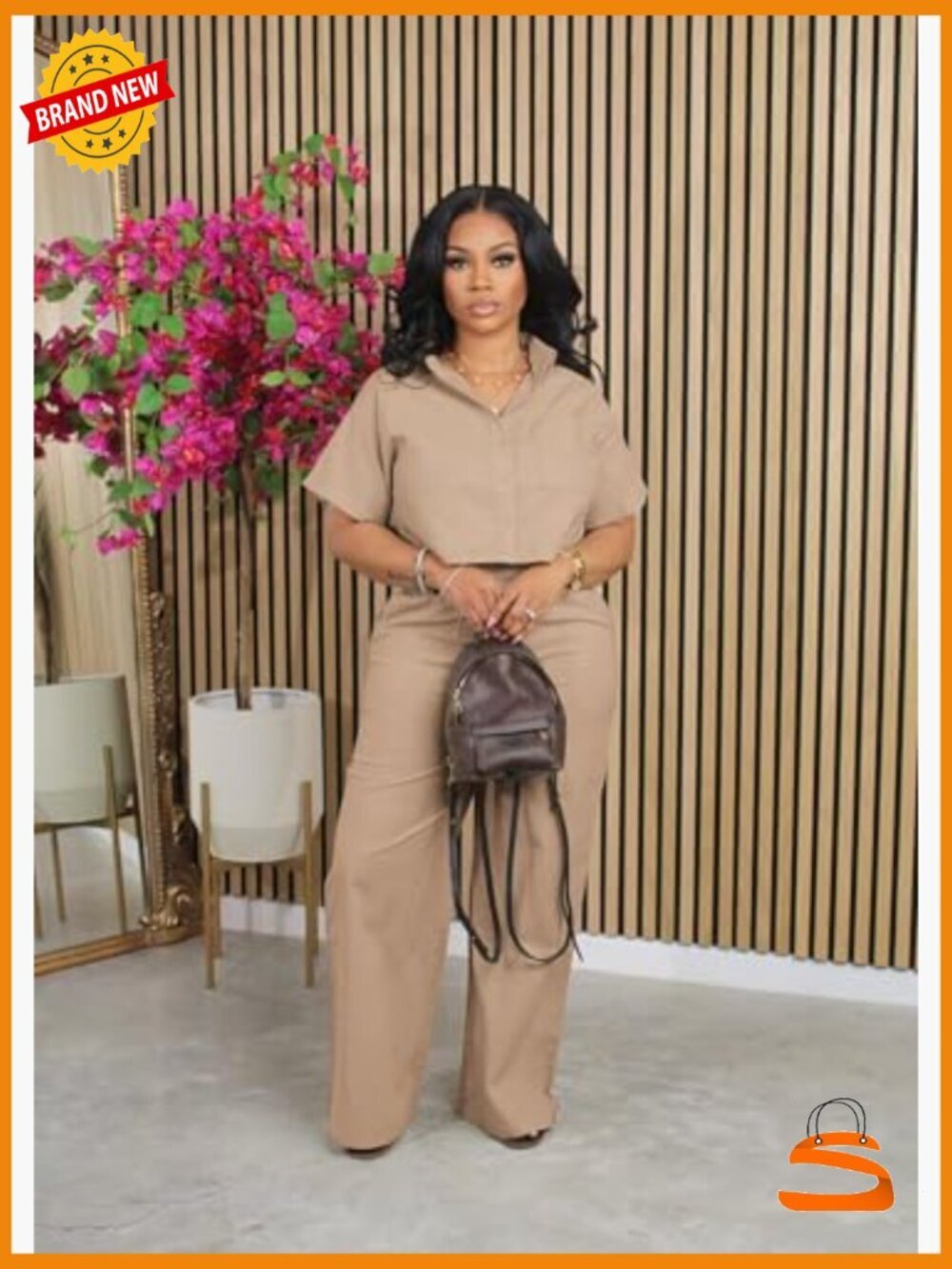 2 Piece Crop Top and Wide Leg Pants Set w/ Pockets Size M - Picture 2 of 7